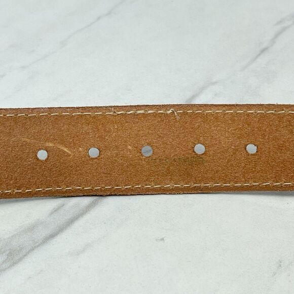 Vintage Blue Braided Woven Belt Brown Leather Trim Small (S) ✨ - Picture 3 of 10